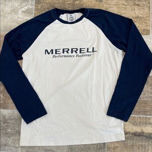 Merrell Men's Navy and Cream Long Sleeve Tee T-Shirt Crew Neck Size Medium M